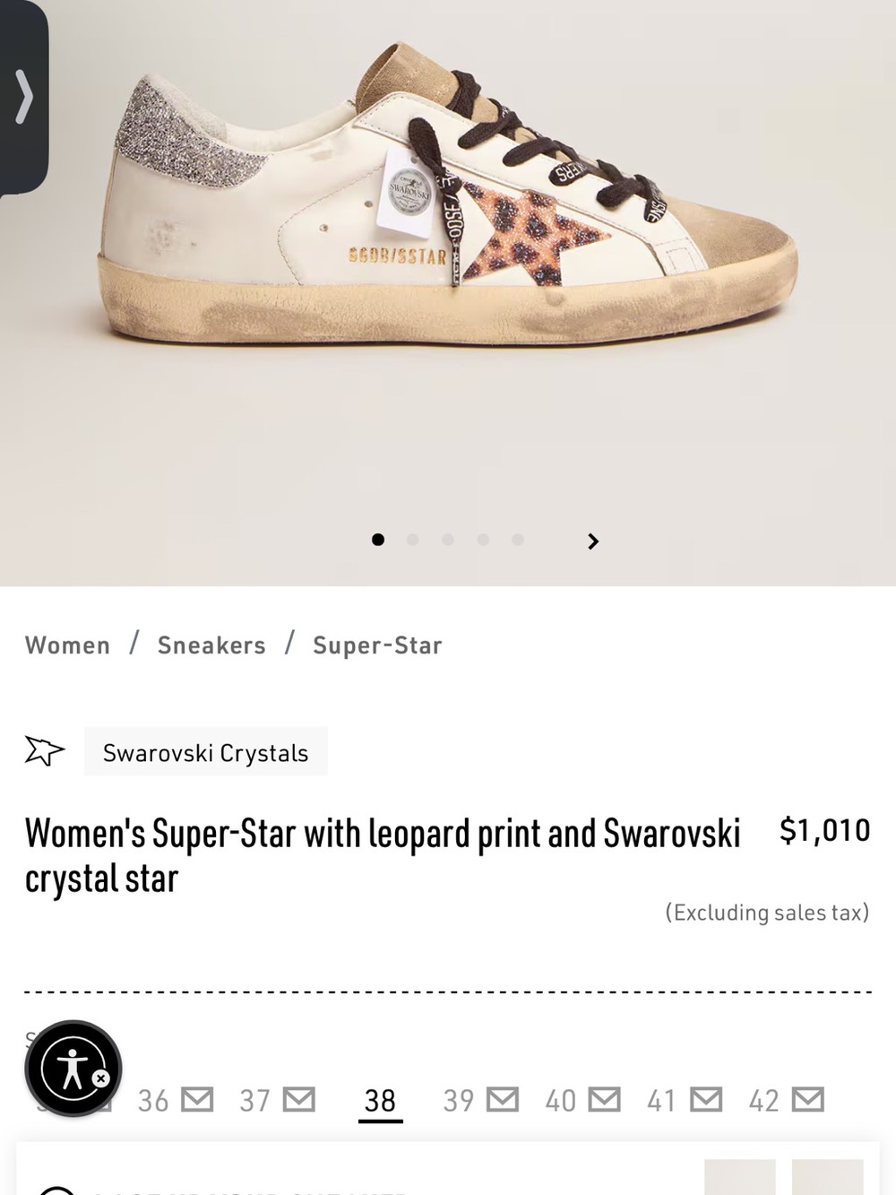 Golden Goose Women's SuperStars Leather Sneaker Swarovski Leopard Star/Heel 38 - Picture 1 of 13
